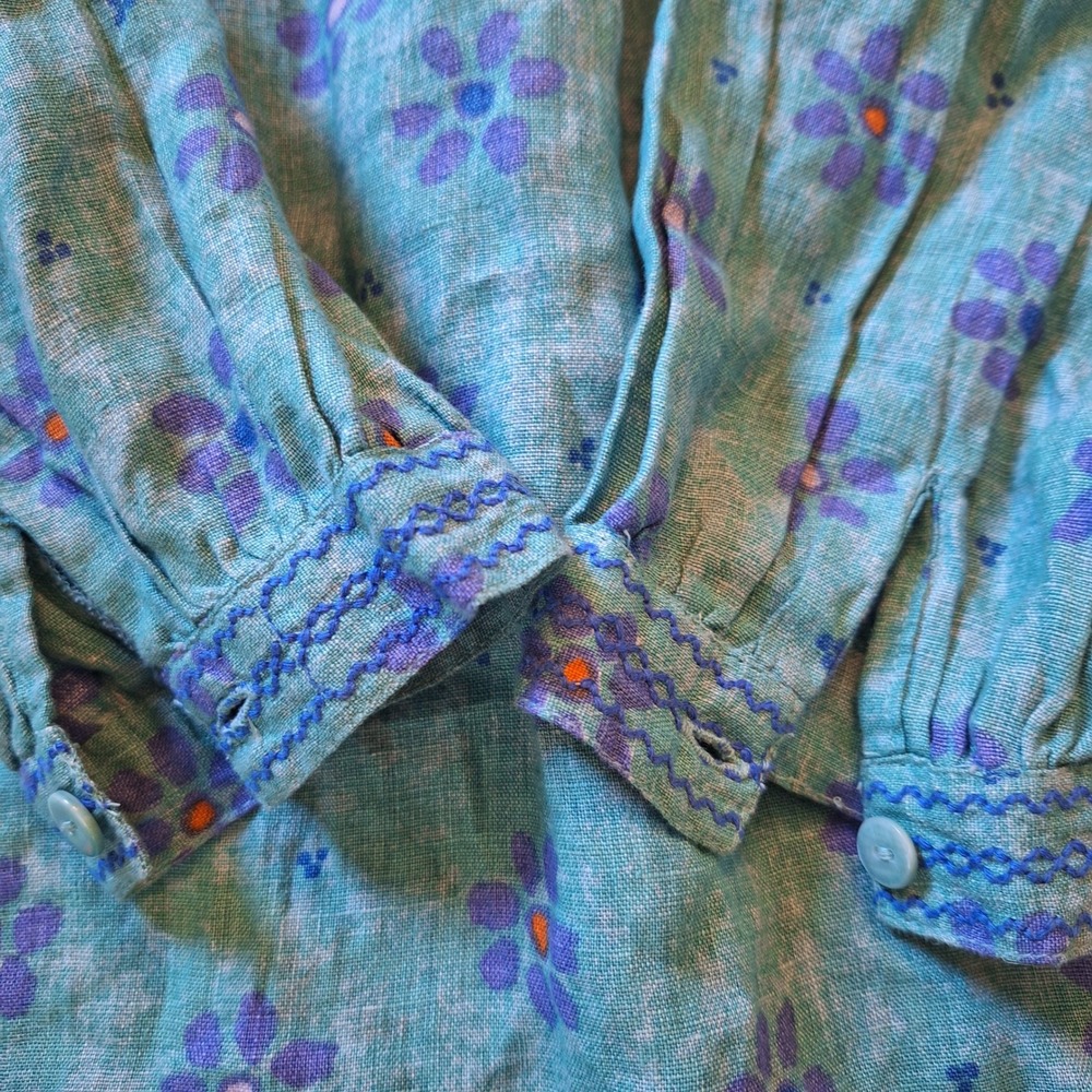 Gudrun Sjoden Long Sleeve Boho Relaxed Lounge Tunic Teal Purple Floral Medium - Picture 5 of 7
